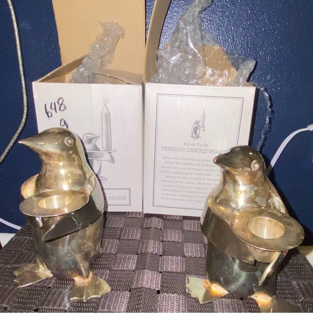 Restoration Hardware silver plated Penguin Candle Holders